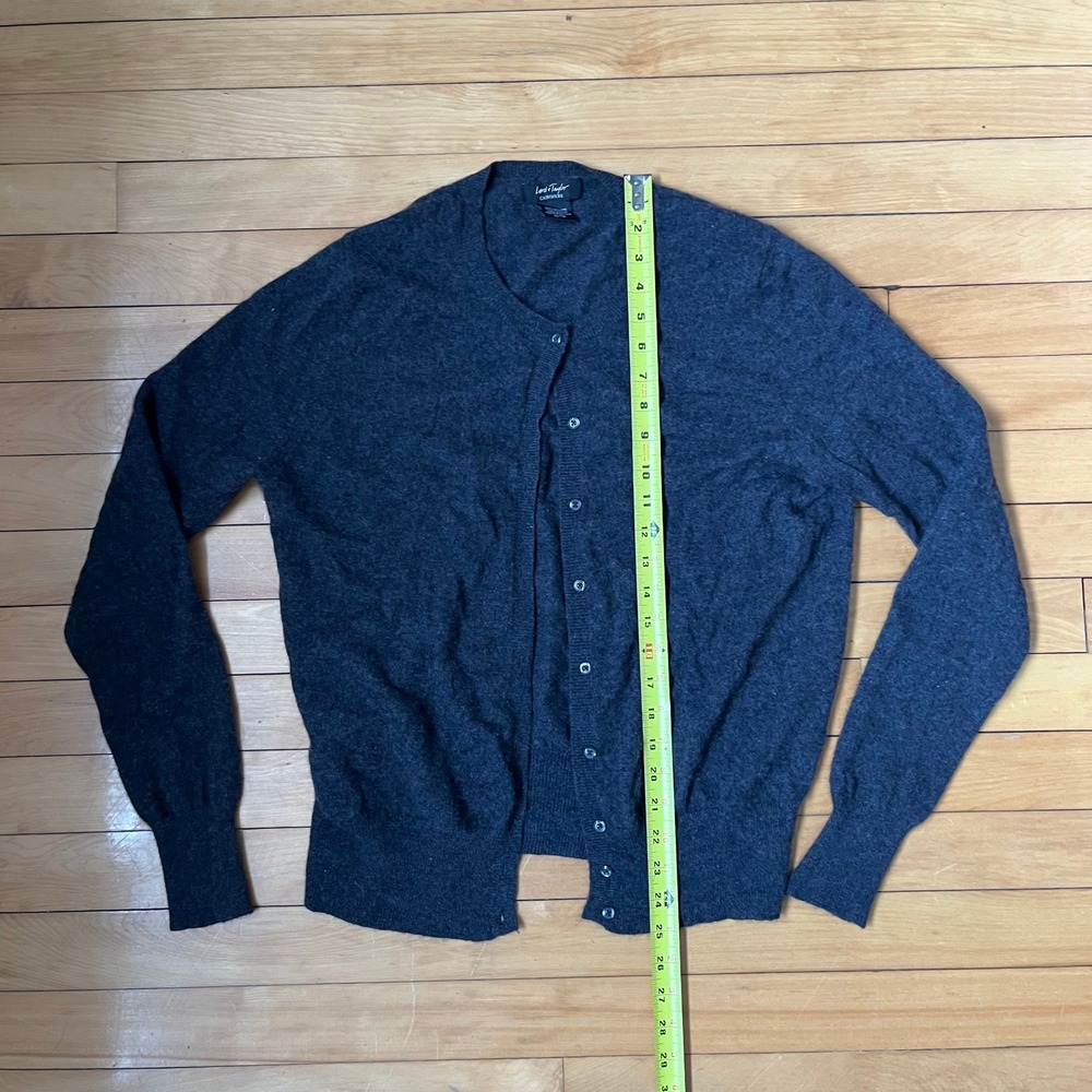 Lord & Taylor 100% Cashmere Cardigan Sweater XL Charcoal Gray Button Front Knit - Picture 3 of 5